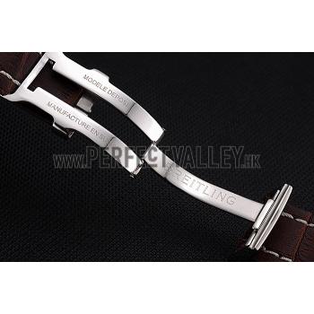 Breitling Brown Leather White Stitching Bracelet  622604