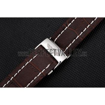 Breitling Brown Leather White Stitching Bracelet  622604