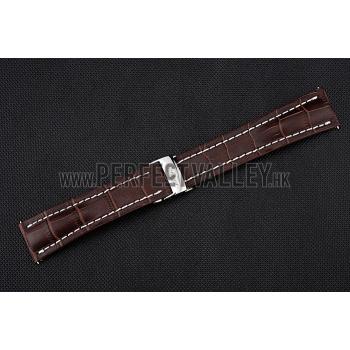 Breitling Brown Leather White Stitching Bracelet  622604