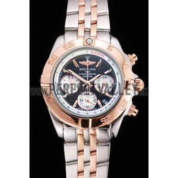 Breitling Chronomat Quartz Dark Blue Dial Rose Gold Case Stainless Steel Case Two Tone Bracelet