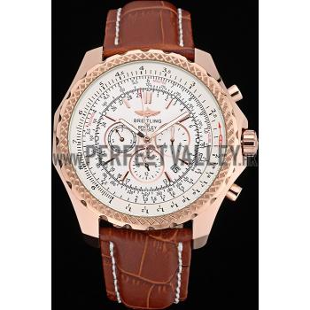 Replica Breitling Bentley Motors Speed Gold Case White Dial Brown Leather Bracelet 622233