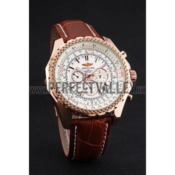 Replica Breitling Bentley Motors Speed Gold Case White Dial Brown Leather Bracelet 622233