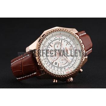 Replica Breitling Bentley Motors Speed Gold Case White Dial Brown Leather Bracelet 622233