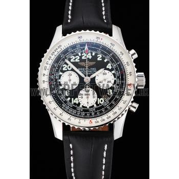 Swiss Breitling Navitimer Cosmonaute Black Dial Stainless Steel Case Black Leather Strap Replica