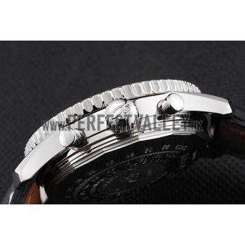 Swiss Breitling Navitimer Cosmonaute Black Dial Stainless Steel Case Black Leather Strap Replica