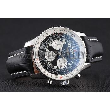 Swiss Breitling Navitimer Cosmonaute Black Dial Stainless Steel Case Black Leather Strap Replica