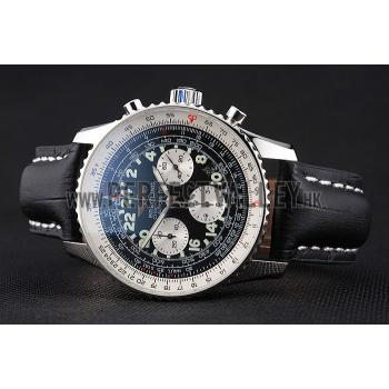 Swiss Breitling Navitimer Cosmonaute Black Dial Stainless Steel Case Black Leather Strap Replica