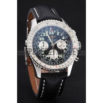 Swiss Breitling Navitimer Cosmonaute Black Dial Stainless Steel Case Black Leather Strap Replica