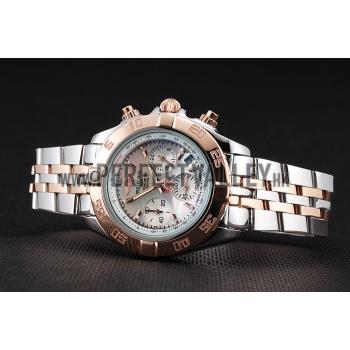 Breitling Chronomat Quartz Pearl Dial Rose Gold Bezel Stainless Steel Case Two Tone Bracelet