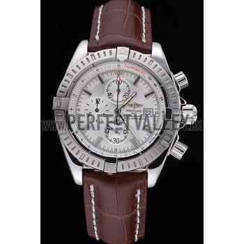 Cheap Breitling Chronomat 13 Stainless Steel Case White Dial Brown Leather Bracelet 622239