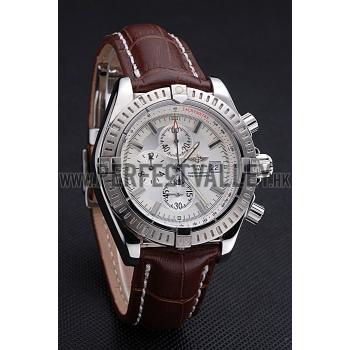 Cheap Breitling Chronomat 13 Stainless Steel Case White Dial Brown Leather Bracelet 622239