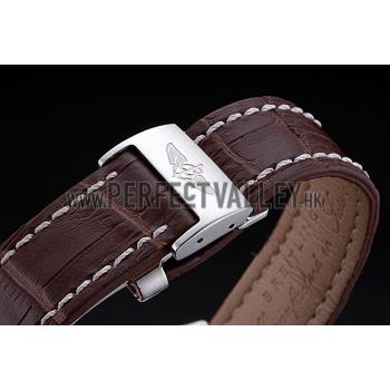 Cheap Breitling Chronomat 13 Stainless Steel Case White Dial Brown Leather Bracelet 622239