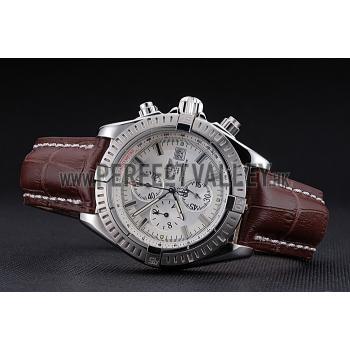 Cheap Breitling Chronomat 13 Stainless Steel Case White Dial Brown Leather Bracelet 622239