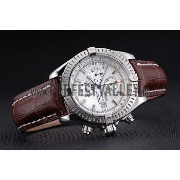 Cheap Breitling Chronomat 13 Stainless Steel Case White Dial Brown Leather Bracelet 622239