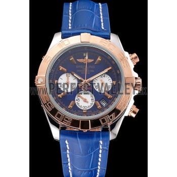 Cheap Breitling Chronomat Patrouille De France Blue Dial Stainless Steel Case Blue Leather Strap HM02791