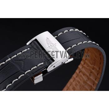 Breitling Transocean Chronograph Unitime Black Dial Stainless Steel Case Black Leather Bracelet 622242