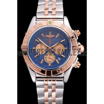 Breitling Chronomat Blue Dial Rose Gold Bezel And Subdials Stainless Steel Case Two Tone Bracelet