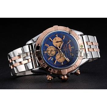 Breitling Chronomat Blue Dial Rose Gold Bezel And Subdials Stainless Steel Case Two Tone Bracelet