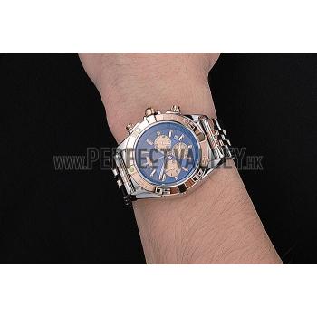 Breitling Chronomat Blue Dial Rose Gold Bezel And Subdials Stainless Steel Case Two Tone Bracelet