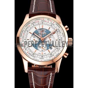 Cheap Breitling Chronomat Blue Dial Stainless Steel Case Gold Bezel Blue Leather Strap