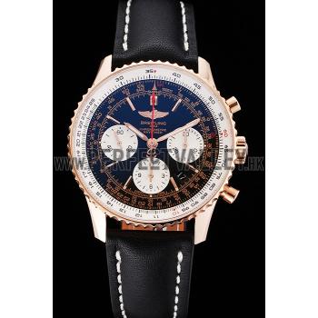 Replica Swiss Breitling Navitimer 01 Black Dial White Subdials Rose Gold Case Black Leather Strap