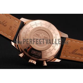 Replica Swiss Breitling Navitimer 01 Black Dial White Subdials Rose Gold Case Black Leather Strap