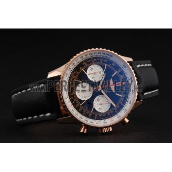 Replica Swiss Breitling Navitimer 01 Black Dial White Subdials Rose Gold Case Black Leather Strap