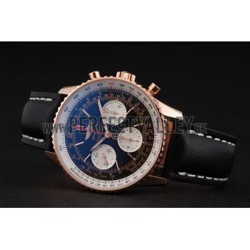 Replica Swiss Breitling Navitimer 01 Black Dial White Subdials Rose Gold Case Black Leather Strap