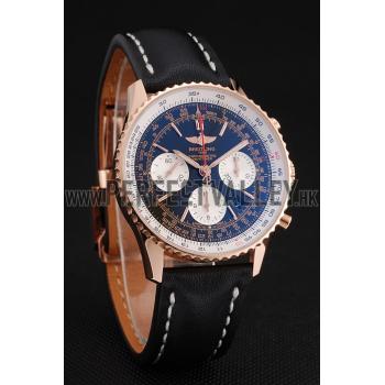 Replica Swiss Breitling Navitimer 01 Black Dial White Subdials Rose Gold Case Black Leather Strap