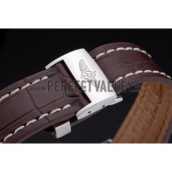 Breitling Transocean Chronograph Unitime White Dial Stainless Steel Case Brown Leather Bracelet 622244