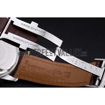 Breitling Transocean Chronograph Unitime White Dial Stainless Steel Case Brown Leather Bracelet 622244