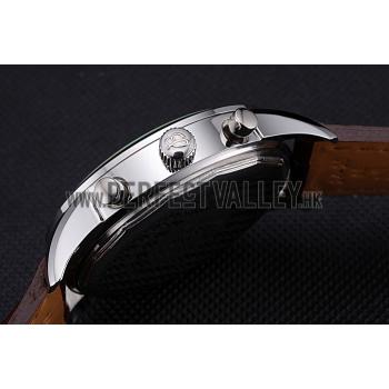 Breitling Transocean Chronograph Unitime White Dial Stainless Steel Case Brown Leather Bracelet 622244