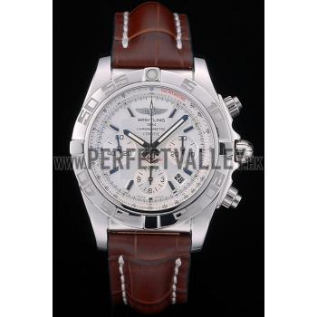 Swiss Breitling Certifie Stainless Steel Bezel Brown Croco Leather Bracelet White Dial 80285