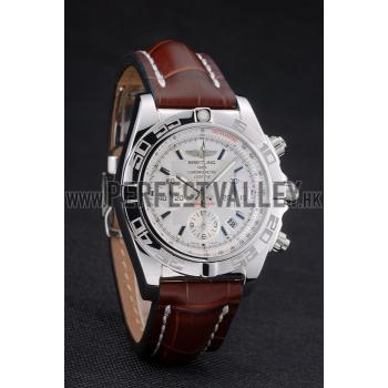 Swiss Breitling Certifie Stainless Steel Bezel Brown Croco Leather Bracelet White Dial 80285