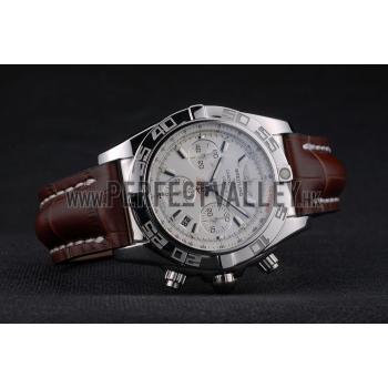 Swiss Breitling Certifie Stainless Steel Bezel Brown Croco Leather Bracelet White Dial 80285