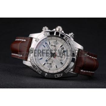 Swiss Breitling Certifie Stainless Steel Bezel Brown Croco Leather Bracelet White Dial 80285