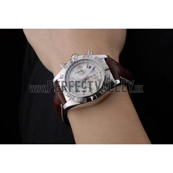 Swiss Breitling Certifie Stainless Steel Bezel Brown Croco Leather Bracelet White Dial 80285