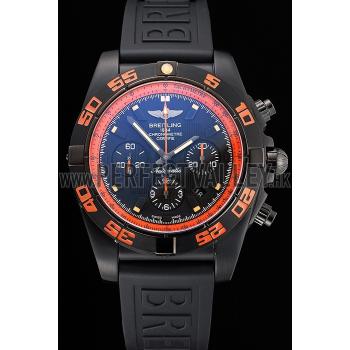 Cheap Swiss Breitling Chronomat 44 Raven Black And Orange Dial Black Case Black Rubber Strap