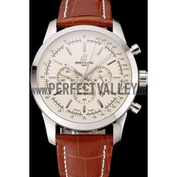 Cheap Breitling Transocean Beige Dial Brown Leather Strap Polished Stainless Steel Bezel