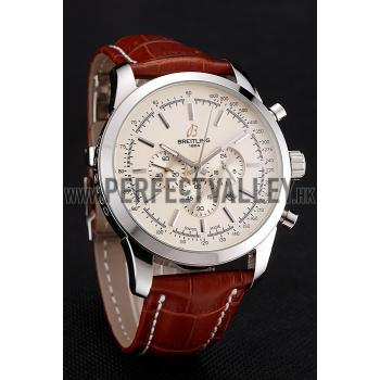 Cheap Breitling Transocean Beige Dial Brown Leather Strap Polished Stainless Steel Bezel