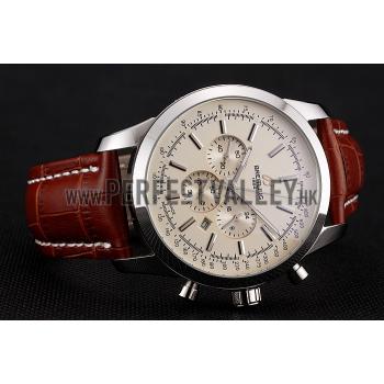 Cheap Breitling Transocean Beige Dial Brown Leather Strap Polished Stainless Steel Bezel