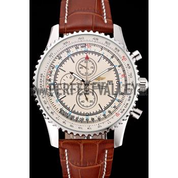 Breitling Navitimer World White Dial Brown Leather Bracelet  622514