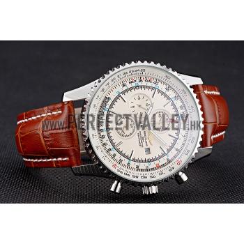 Breitling Navitimer World White Dial Brown Leather Bracelet  622514