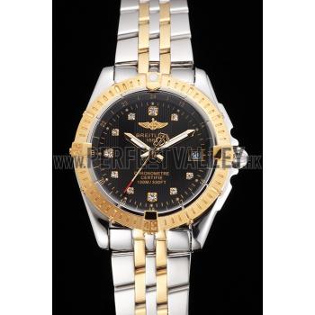 Breitling Colt Lady Black Dial Diamond Hour Marks Gold Bezel Stainless Steel Case Two Tone Bracelet