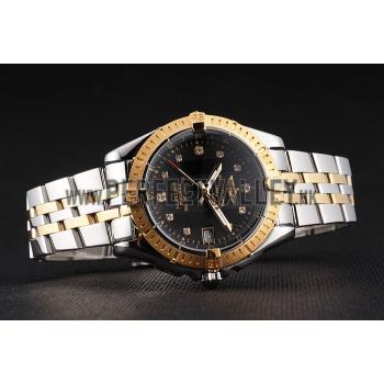 Breitling Colt Lady Black Dial Diamond Hour Marks Gold Bezel Stainless Steel Case Two Tone Bracelet