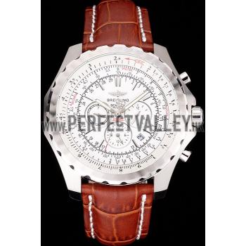 Replica Breitling Bentley Motors T Stainless Steel Case White Dial Brown Leather Bracelet 622234