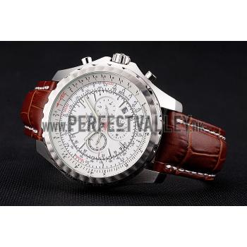 Replica Breitling Bentley Motors T Stainless Steel Case White Dial Brown Leather Bracelet 622234