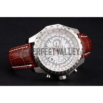 Replica Breitling Bentley Motors T Stainless Steel Case White Dial Brown Leather Bracelet 622234