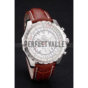 Replica Breitling Bentley Motors T Stainless Steel Case White Dial Brown Leather Bracelet 622234