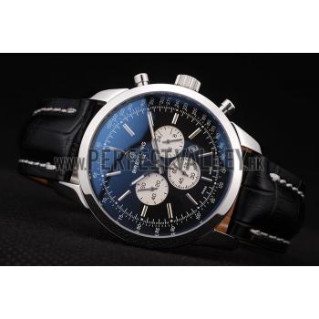 Breitling Transocean Black Dial Black Leather Strap  Polished Stainless Steel Bezel